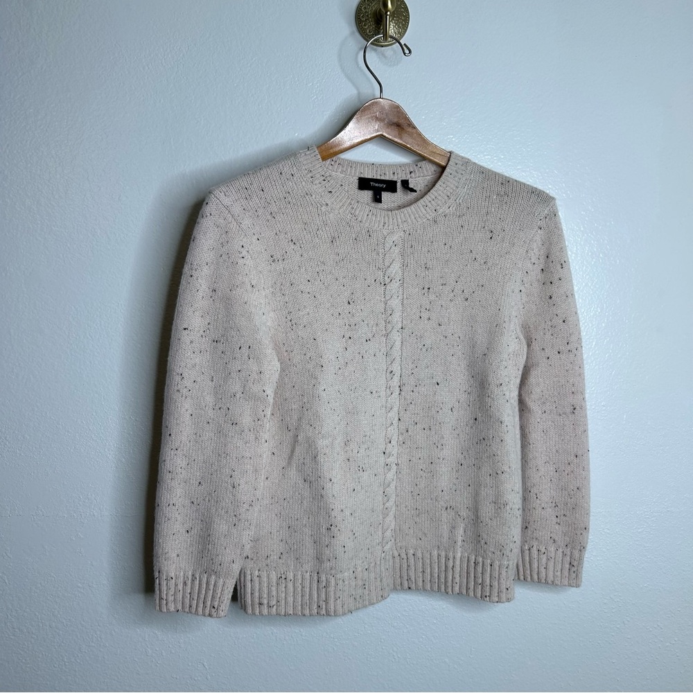Theory Wool Cashmere Shrunken Cable Knit Cream Neutral Sweater Size Small